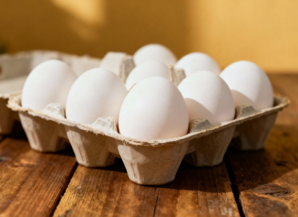 Fresh Junaki eggs in a carton